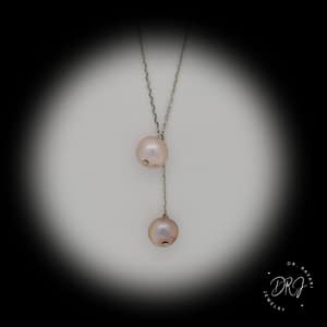Rose Pearl Pendant , White Gold Chain